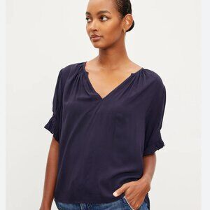 Navy Calissa split neck blouse Velvet Graham & Spencer large cottage core vibes